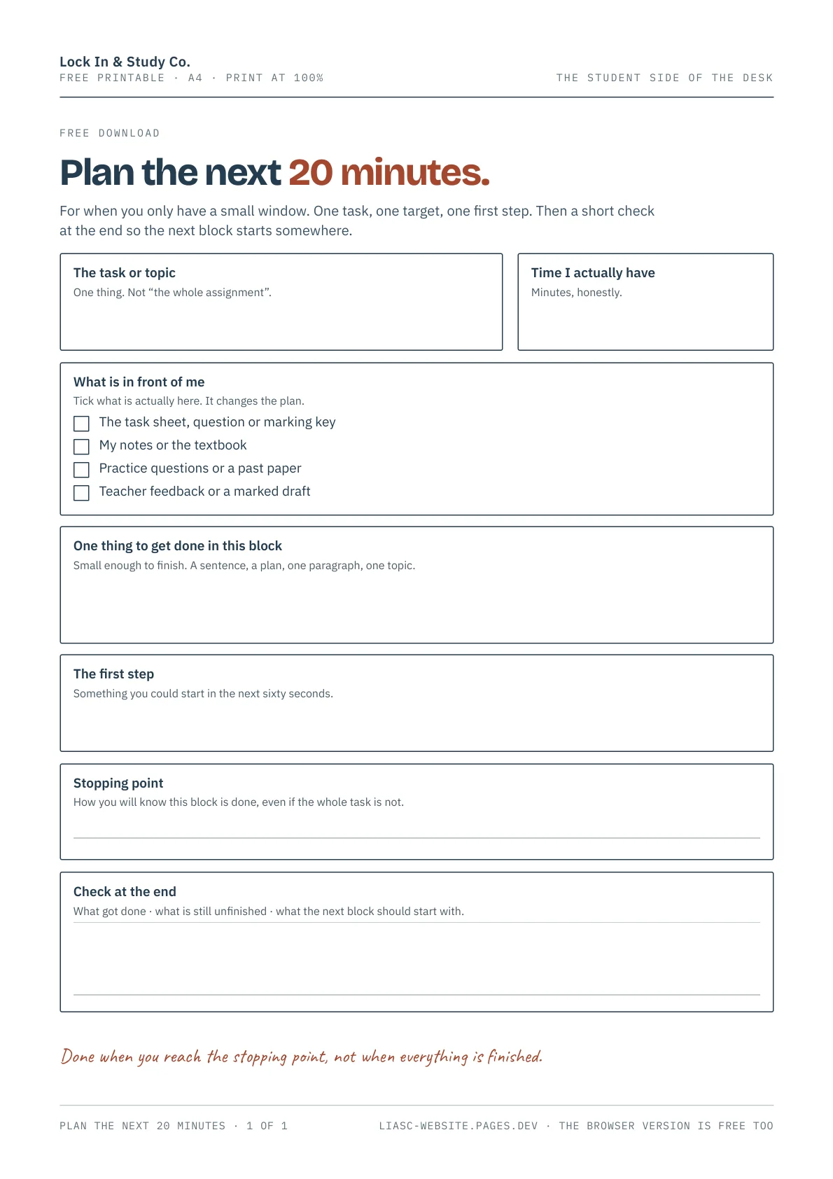 Preview of Plan the next 20 minutes, page 1
